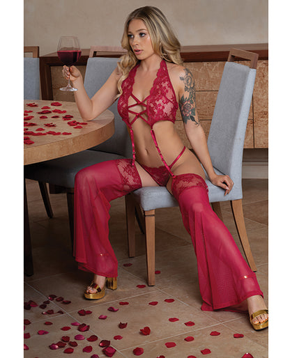 Exposed Black Cherry Plunge Top w/Removable Chaps & Cheeky Panty Set - Red L/XL - Image 5