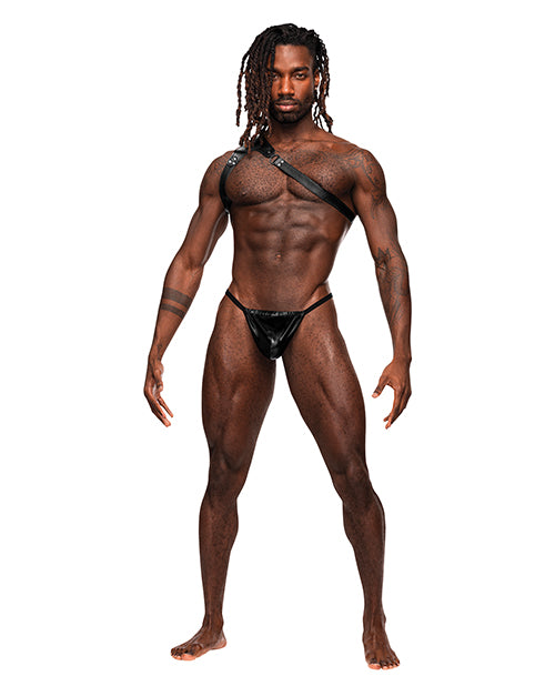 Male Power Zodiac PU Leather Shoulder Harness Black O/S - Image 4