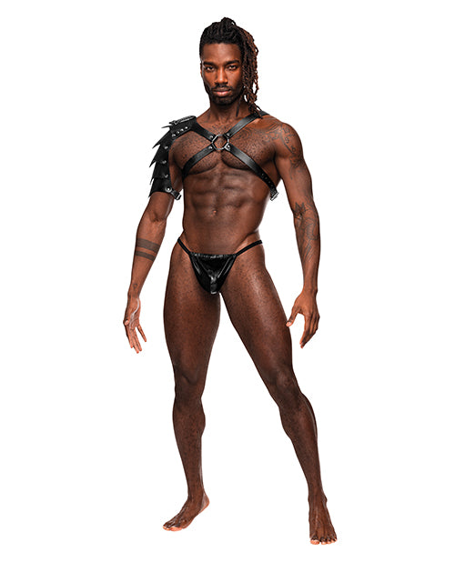 Male Power Aquarius PU Leather Chest Harness w/Half Sleeve Black O/S - Image 4