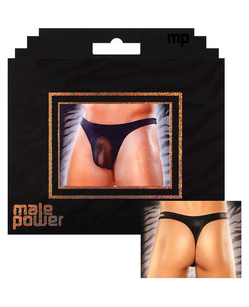 Male Power Sheer Nylon Lycra Pouch Thong Black L/XL