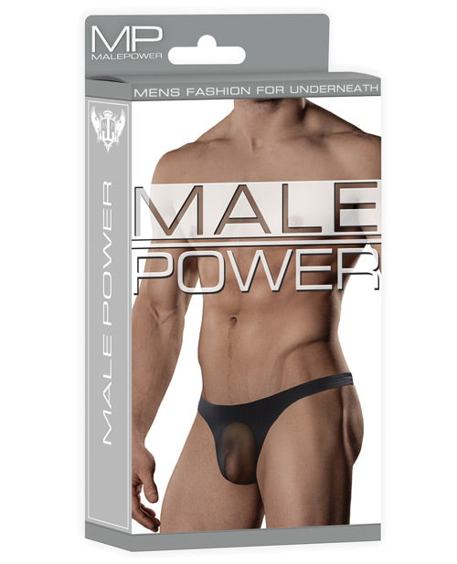 Male Power Sheer Nylon Lycra Pouch Thong Black L/XL