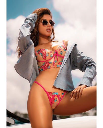 Seductive Garden Floral Mesh Bralette w/G-String 2 pc Set - Multi-Color S/M