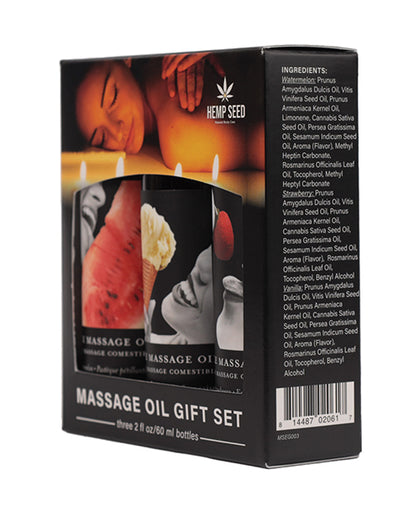Earthly Body Edible Massage Oil Gift Set - 2 oz Watermelon, Strawberry & Vanilla