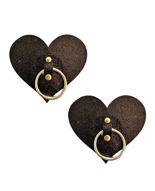 Neva Nude After Midnight Glitter Hoop Heart Pasties - Black O/S