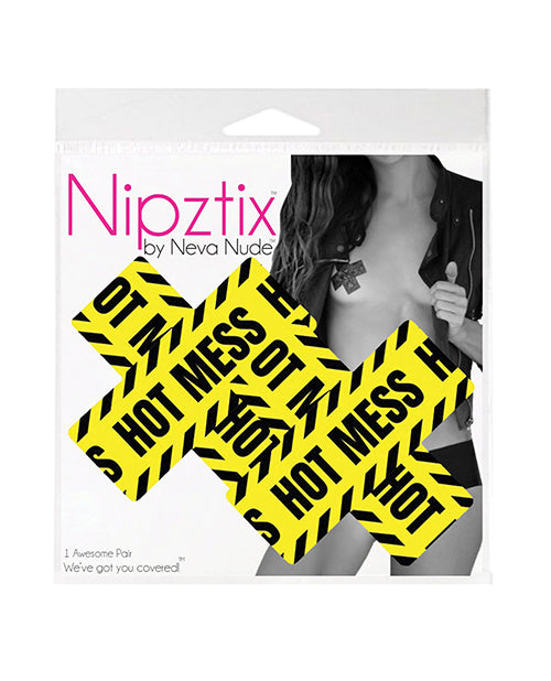 Neva Nude Blacklight Hot Mess X Pasties - Black/Yellow O/S