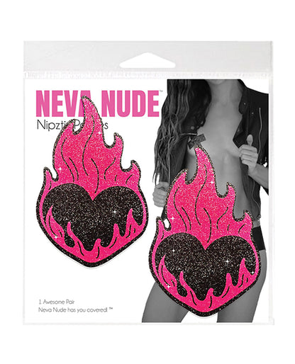 Neva Nude Neva Nude Flaming Heart Glitter Pasties - Black/Red O/S - Image 2