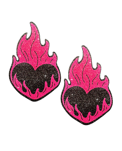 Neva Nude Flaming Heart Glitter Pasties - Black/Red O/S