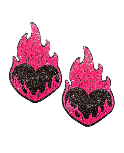 Neva Nude Neva Nude Flaming Heart Glitter Pasties - Black/Red O/S