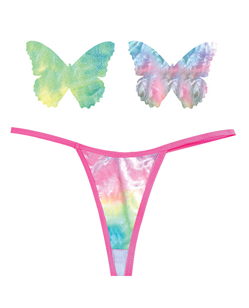 Neva Nude Naughty Knix Rainbow Sherbet Velvet G-String & Pasties - (Color Varies) Multi  O/S