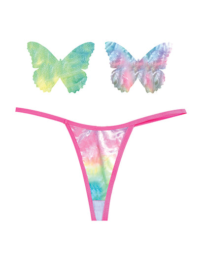 Neva Nude Naughty Knix Rainbow Sherbet Velvet G-String & Pasties - (Color Varies) Multi O/S