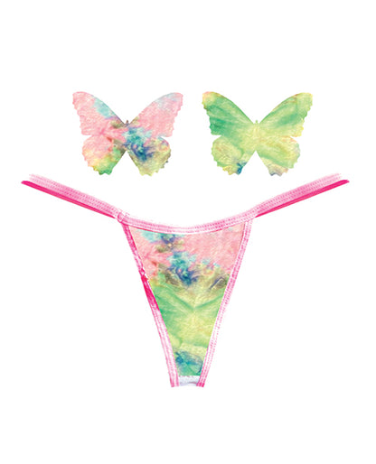 Neva Nude Naughty Knix Rainbow Sherbet Velvet G-String & Pasties - (Color Varies) Multi O/S