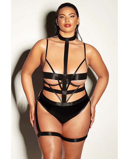 Fetish by Oh la la Cheri FETISH Lethal Underwire Peek A Boo Vinyl Teddy w/Choker Black 2X - Image 5
