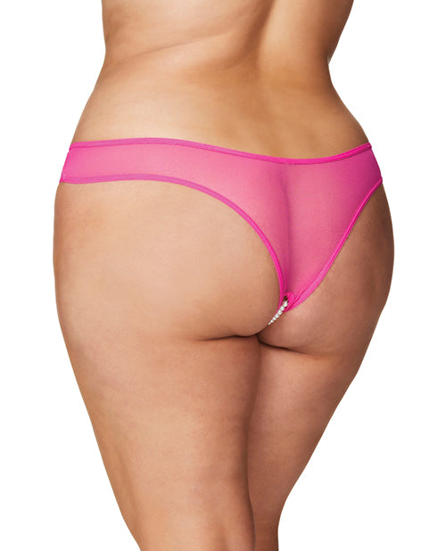 Crotchless Thong w/Pearls Hot Pink 1X/2X