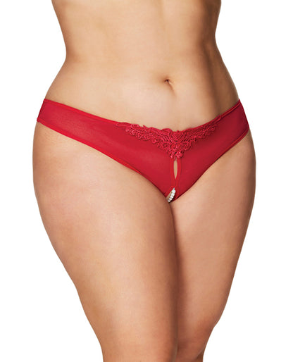 Crotchless Thong w/Pearls Red 3X/4X