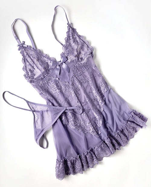 Oh La La Cheri Valentine Lace Babydoll w/Bows & G-String - Purple 3X/4X - Image 4