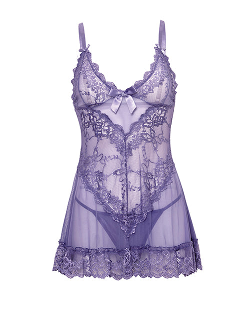 Oh La La Cheri Valentine Lace Babydoll w/Bows & G-String - Purple SM - Image 5