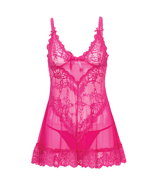 Oh La La Cheri Valentine Lace Babydoll w/Bows & G-String - Rose SM - Image 5