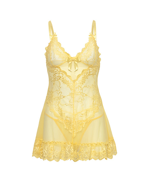 Valentine Lacey Babydoll w/G-String - Pale Banana 1X/2X