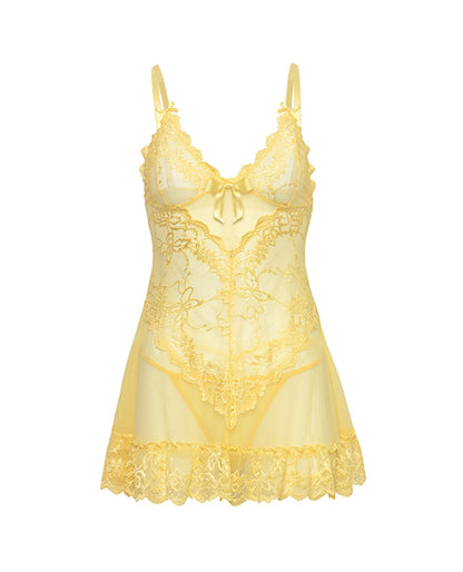 Valentine Lacey Babydoll w/G-String - Pale Banana 1X/2X