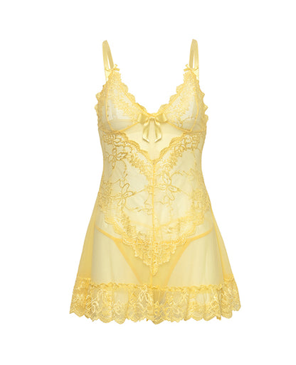 Valentine Lacey Babydoll w/G-String - Pale Banana MD