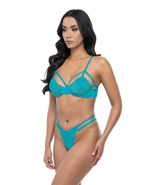 Raya Lace Underwire Bra w/Panty 2 pc Set - Beach Blue S/M
