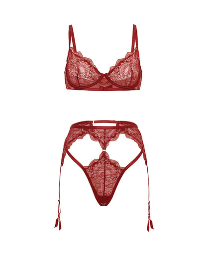 Arielle Lace Unlined Underwire 2 pc Set w/Ring Detail - Burgundy S/M