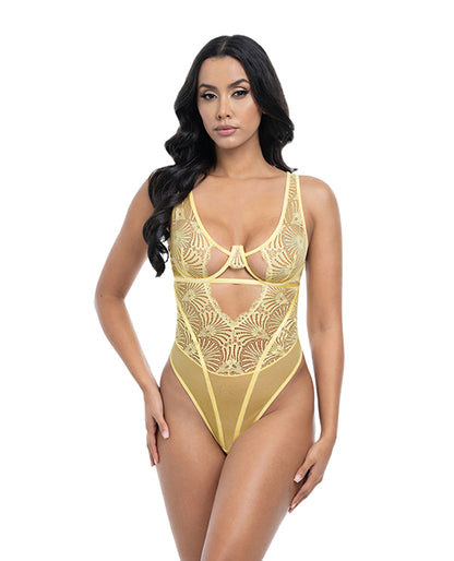 Oh La La Cheri Tiana Scallop Lace & Mesh Underwire Teddy - Pale Banana L/XL - Image 5