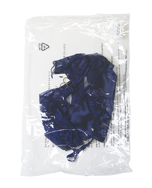 Oh La La Cheri Davina V-Plunge Embroidered Teddy w/Double Ring Charm - Navy XL - Image 6