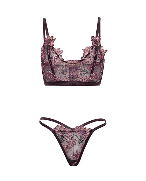 Adela Embroidered Boned Bustier w/G-String 2 pc Set - Black/Pink MD