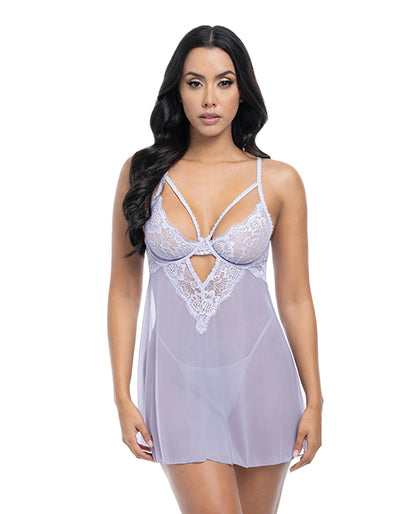 Oh La La Cheri Elsie Lace & Mesh Underwire Babydoll w/G-String 2 pc Set - Brunnera Blue L/XL - Image 5