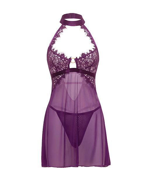 Kennedy Lace and Mesh Babydoll w/G-String 2 pc Set - Purple SM