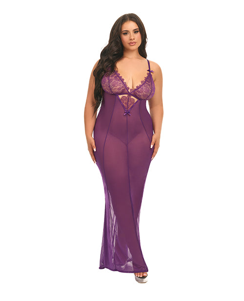 Oh La La Cheri Katana Mesh & Eyelash Lace Gown - Purple 1X/2X - Image 4
