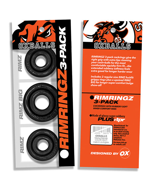 Oxballs Rimringz Multi Size 3 Pack of Cock Rings - Black
