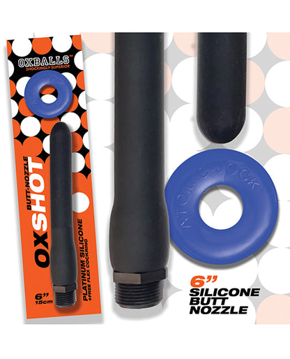Oxballs Oxballs Oxshot 6" Silicone Butt Nozzle w/Flex Cockring - Black/Blue
