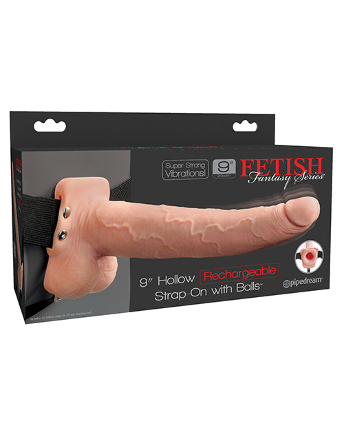 Fetish Fantasy Series 9" Hollow Rechargeable Strap On w/Balls - Flesh