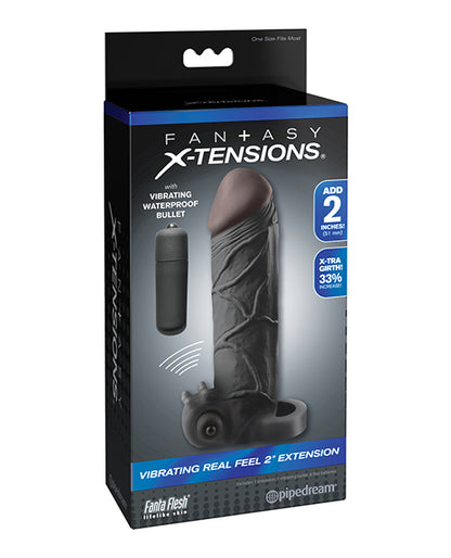 Fantasy X-tensions Vibrating Real Feel 2" Extension w/Ball Strap - Black