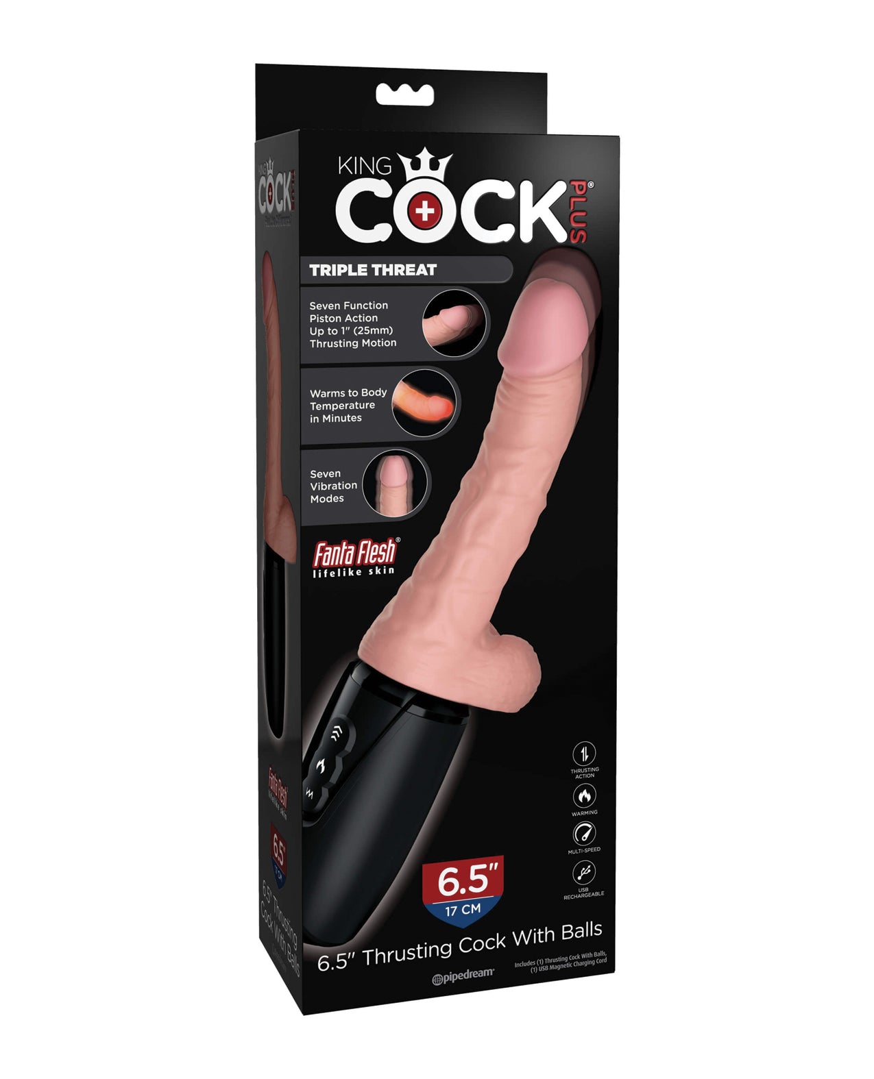 King Cock Plus Thrusting, Warming & Vibrating 6.5" Triple Threat Dong