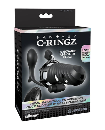 Fantasy C-Ringz Remote Controlled Vibrating Cock Blocker w/Ass-Gasam Plug - Black