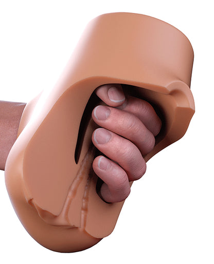 PDX Plus Double Pounder Vibrating Squeeze Stroker - Brown