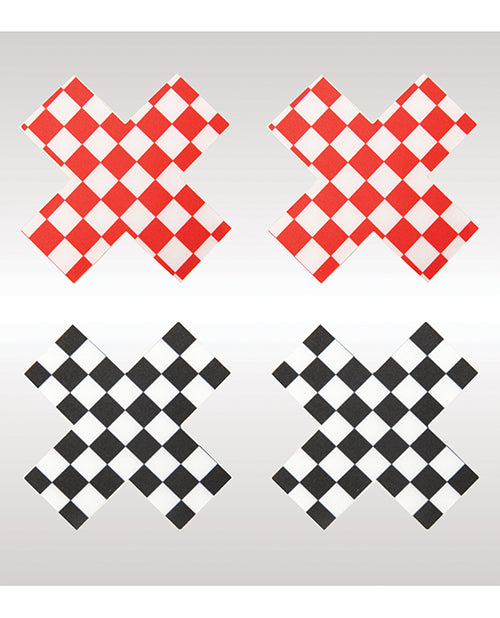 Peekaboos Off the Wall Checkered Pasties - 2 Pairs 1 Black/1 Red