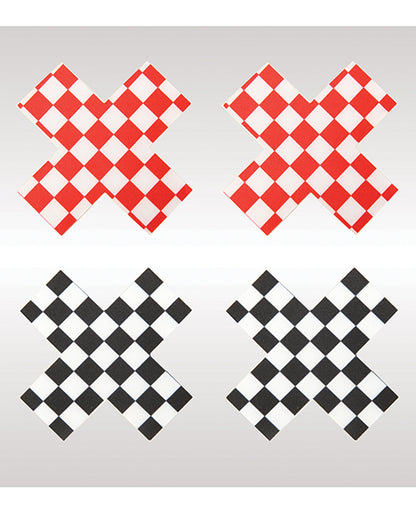 Peekaboos Off the Wall Checkered Pasties - 2 Pairs 1 Black/1 Red