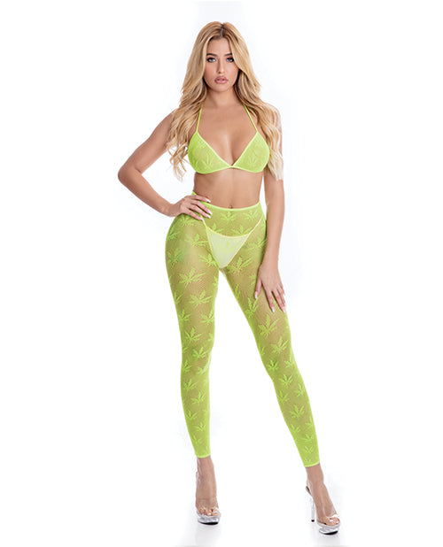 Pink Lipstick All About Leaf Bra & Leggings Green O/S