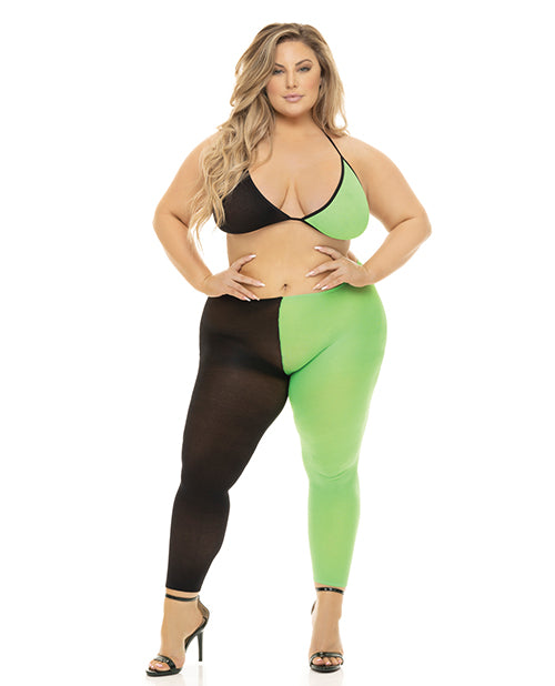 Pink Lipstick Block You Out Bra & Legging Black/Green QN