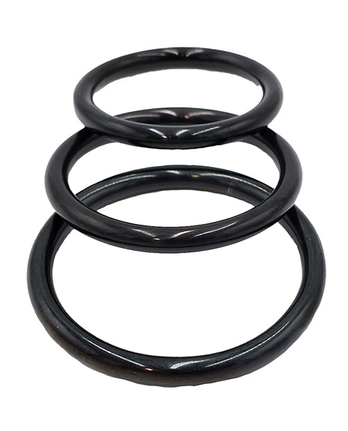 Rouge Black Stainless Steel 3 Piece Cock Ring Set - Black