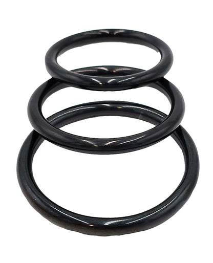 Rouge Black Stainless Steel 3 Piece Cock Ring Set - Black