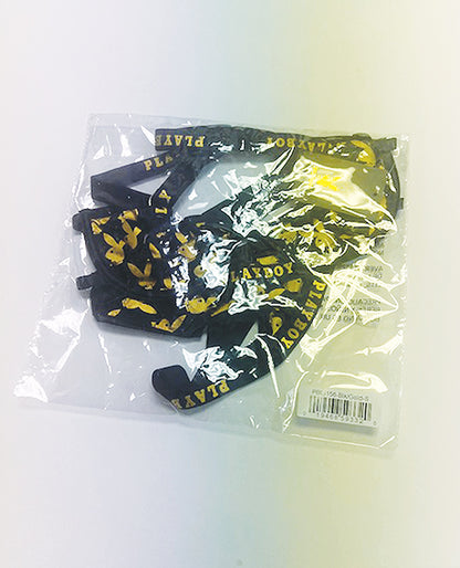 Playboy Gold Foil Mesh & Satin Bralette w/Thong 2 pc Set - Black/Gold 1X