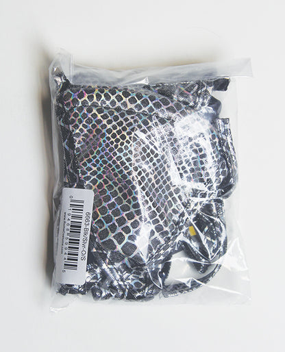 Iridescent Snake Print Triangle Top w/Thong 2 pc Set - Black/Silver O/S