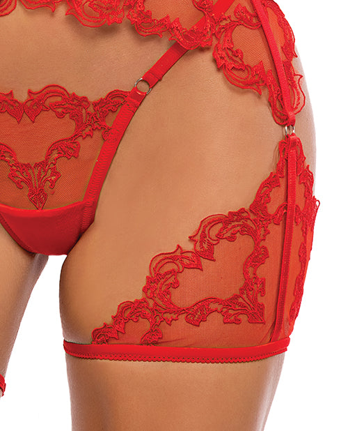 Roma Confidential Baroque Heart Embroidered Lace 3 pc Chaps Set - Red XL - Image 3