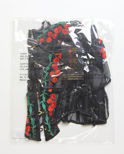 Roma Confidential Cherry Delight Embroidered Underwire Corset w/G-String - Black LG - Image 3