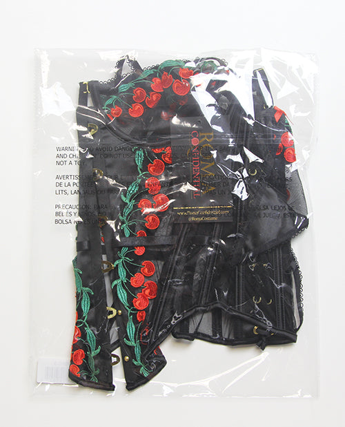 Roma Confidential Cherry Delight Embroidered Underwire Corset w/G-String - Black XL - Image 3